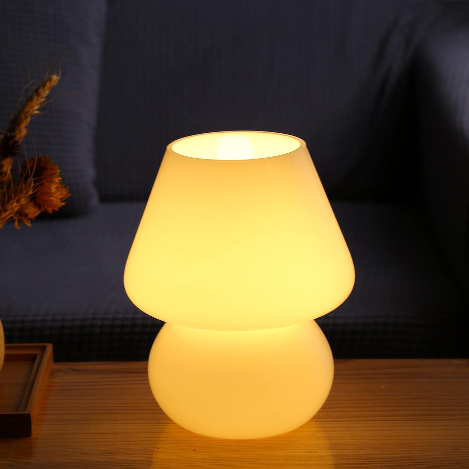 Small Beige Glass Mushroom Table Lamp