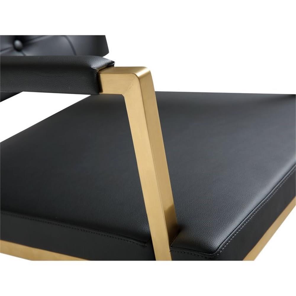 TOV Furniture Director Black Vegan Leather Barstool with Gold Steel Legs