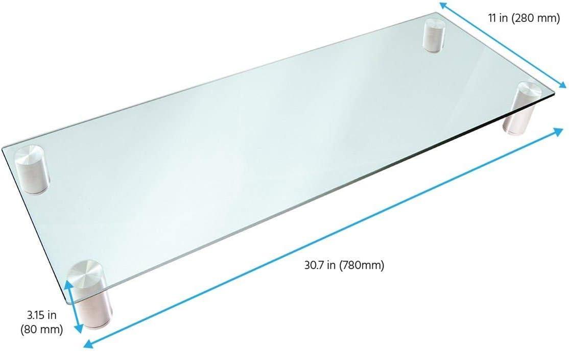 Monoprice Medium Multimedia Desktop Stand, Black Glass 25.6" x 11.0" - Stand & Riser, Desktop TV Stand, Dual Monitors w/ Height Adjustable Legs