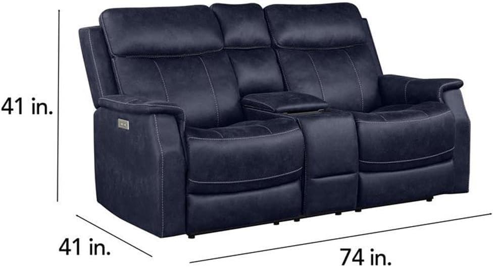 Steve Silver Valencia Leatherette Dual Power Reclining Loveseat with Console, Ocean Blue