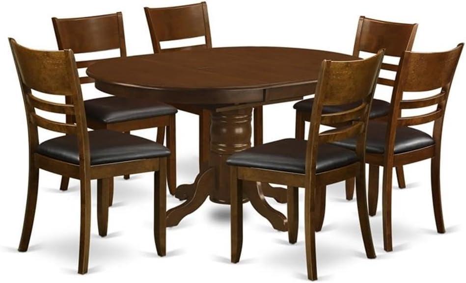 Espresso Oval Dining Table Set with 6 Faux Leather Chairs