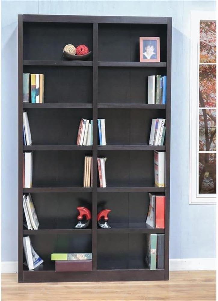 Double Wide Bookcase, Espresso Finish 12 Shelves