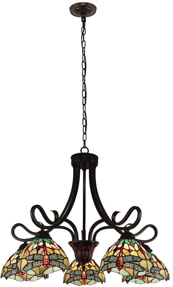 Radiance Goods Dragonfly Tiffany-Style Dark Bronze 5 Light Large Chandelier 27" Wide