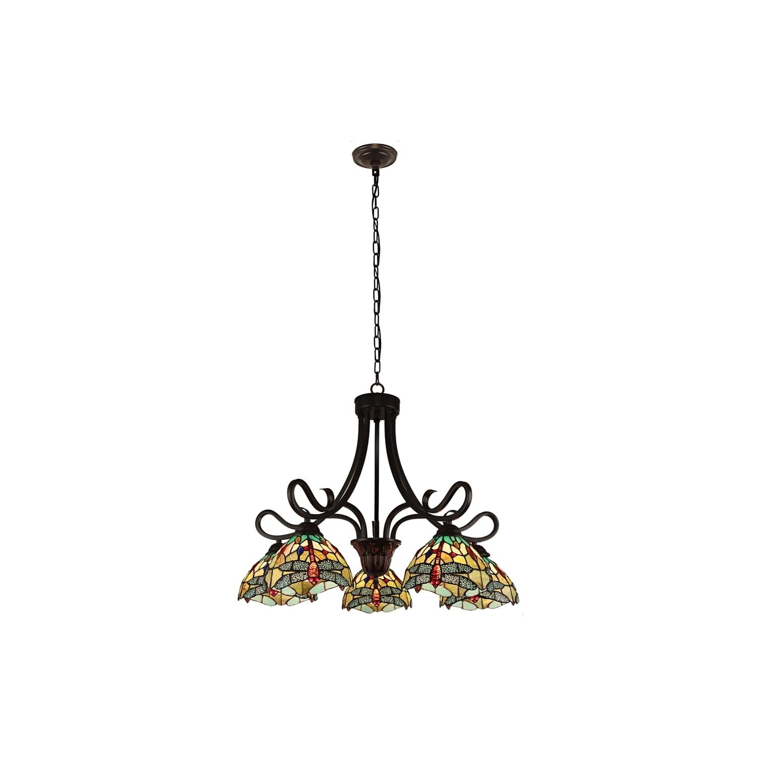 Chloe Lighting Empress Dragonfly Tiffany-Style Dark Bronze 5 Light Large Chandelier 27 Inch Wide