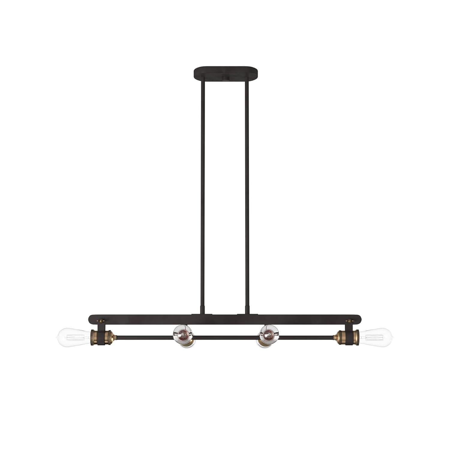 Vintage Bronze and Brass 6-Light Linear Chandelier