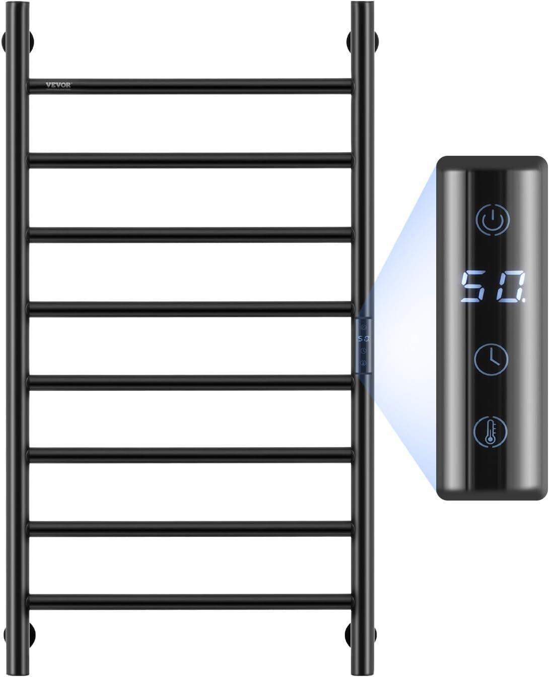 Black Wall Mounted Stainless Steel Heated Towel Rack with Timer