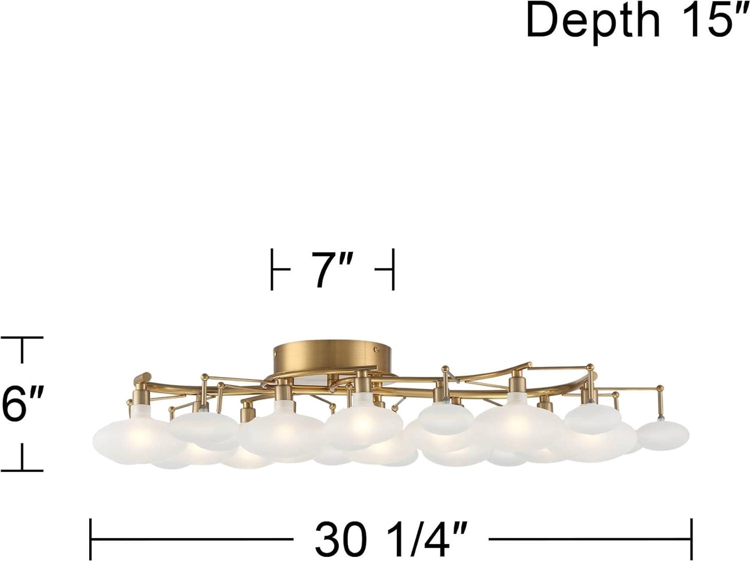 Possini Euro Design Lilypad Modern Ceiling Light Semi Flush Mount Fixture 30 1/4" Wide Warm Brass 12-Light Frosted Glass Shade for Bedroom Living Room