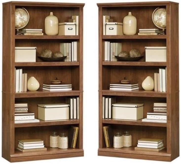 Home Square 2 Piece Wood Bookcase Set with 5 Shelf in Oiled Oak