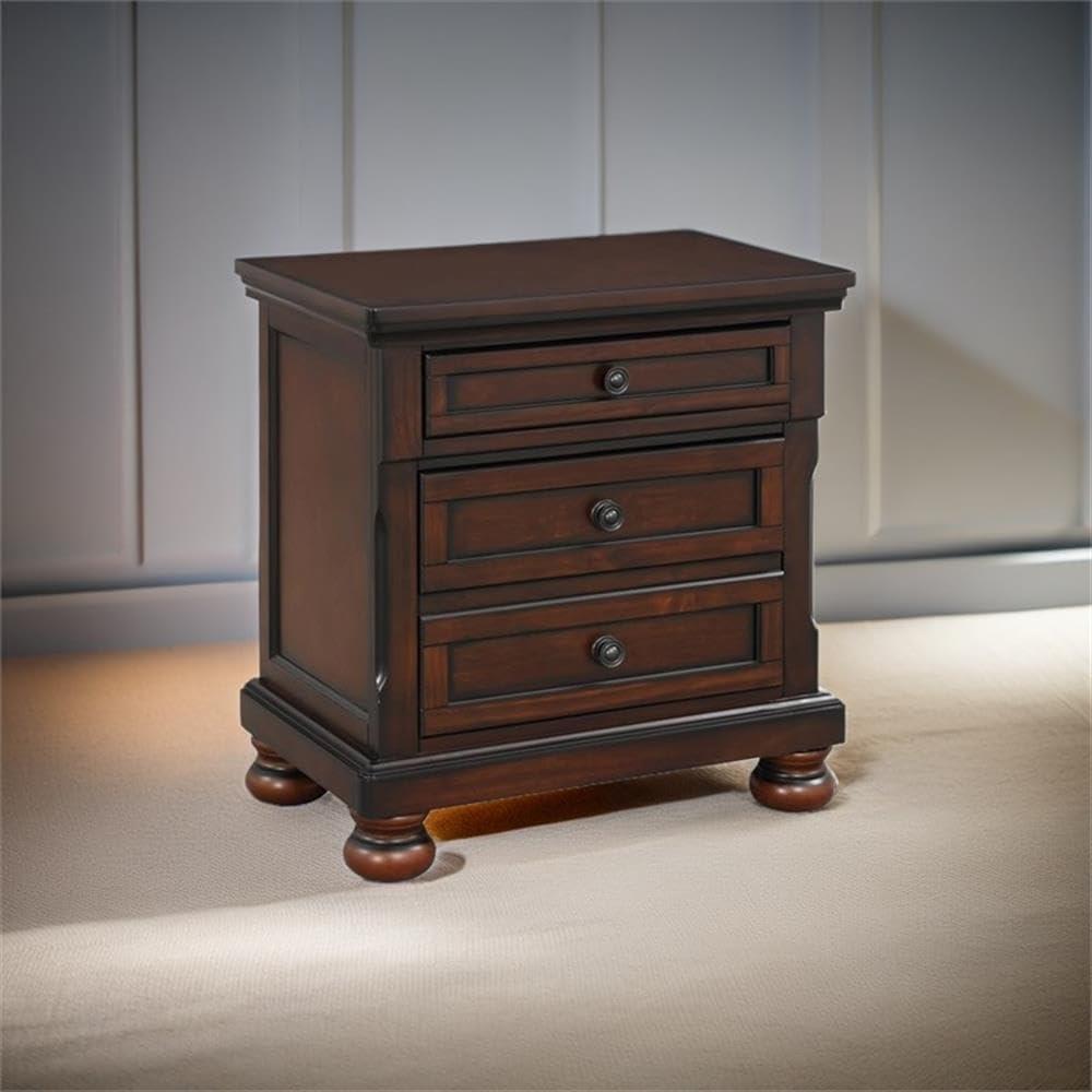 Pemberly Row 3-Drawers Traditional Wood Nightstand in Brown Cherry