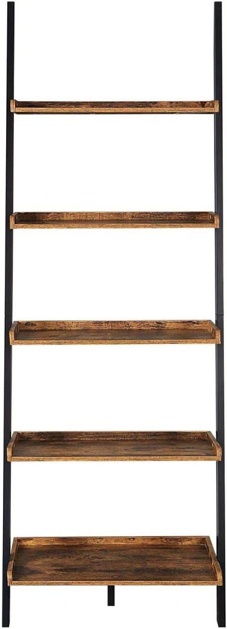 Barnwood and Black Adjustable Wood Ladder Bookshelf