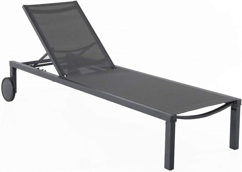 Gray Adjustable Aluminum Sling Chaise Lounge Chair