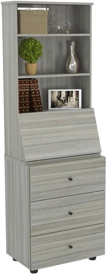 Computer Credenza Workcenter Gray - Inval: Smoke Oak Laminate, Glass Doors, Cable Management