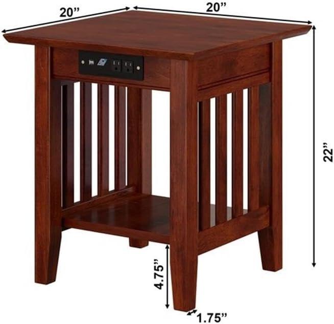 AFI Mission Solid Hardwood End Table with USB Charger Set of 2 Walnut