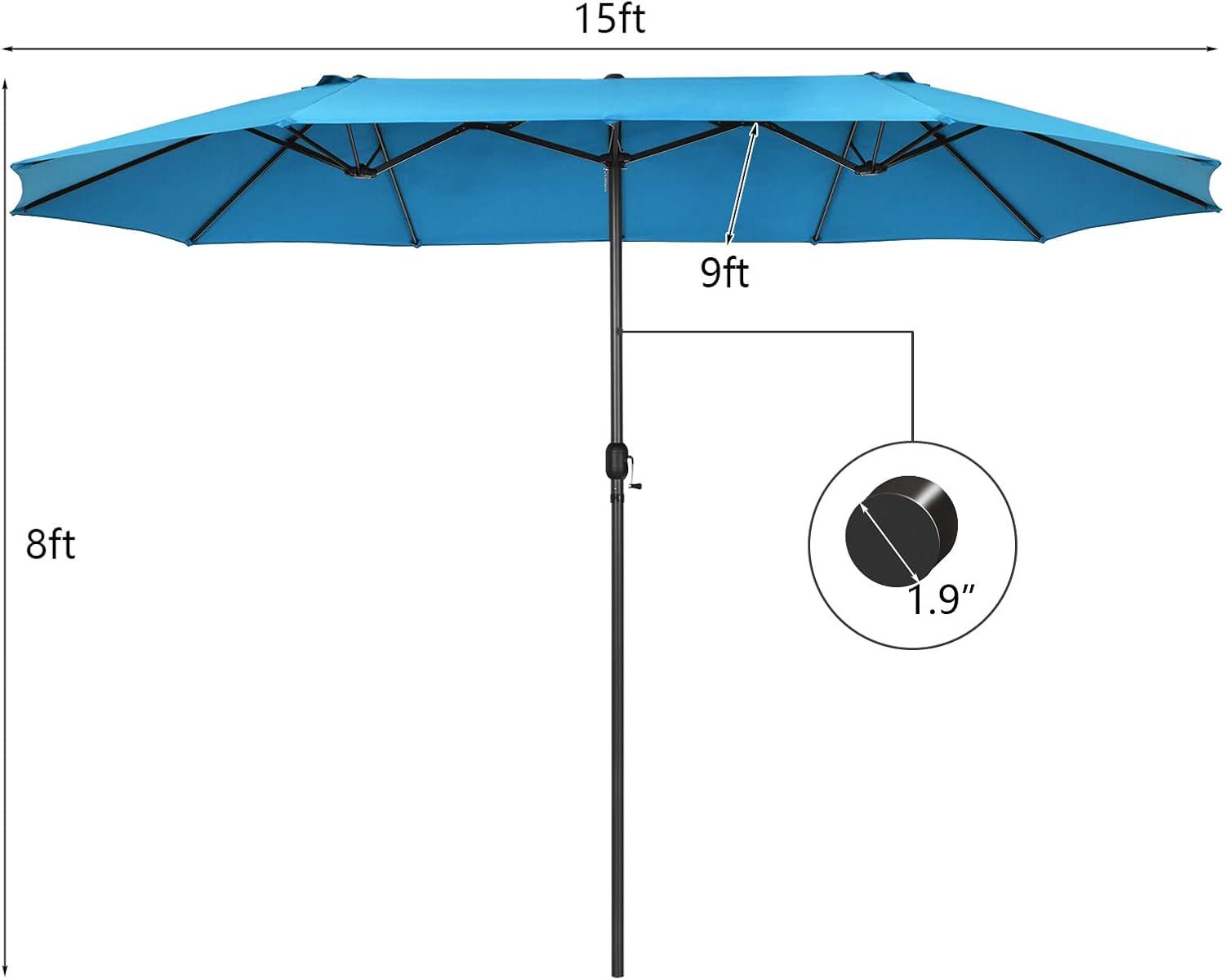 Costway 15FT Patio Double-Sided Umbrella Crank Outdoor Garden Market Sun Shade Red\Blue\Coffee\Beige\Navy\Orange\Turquoise