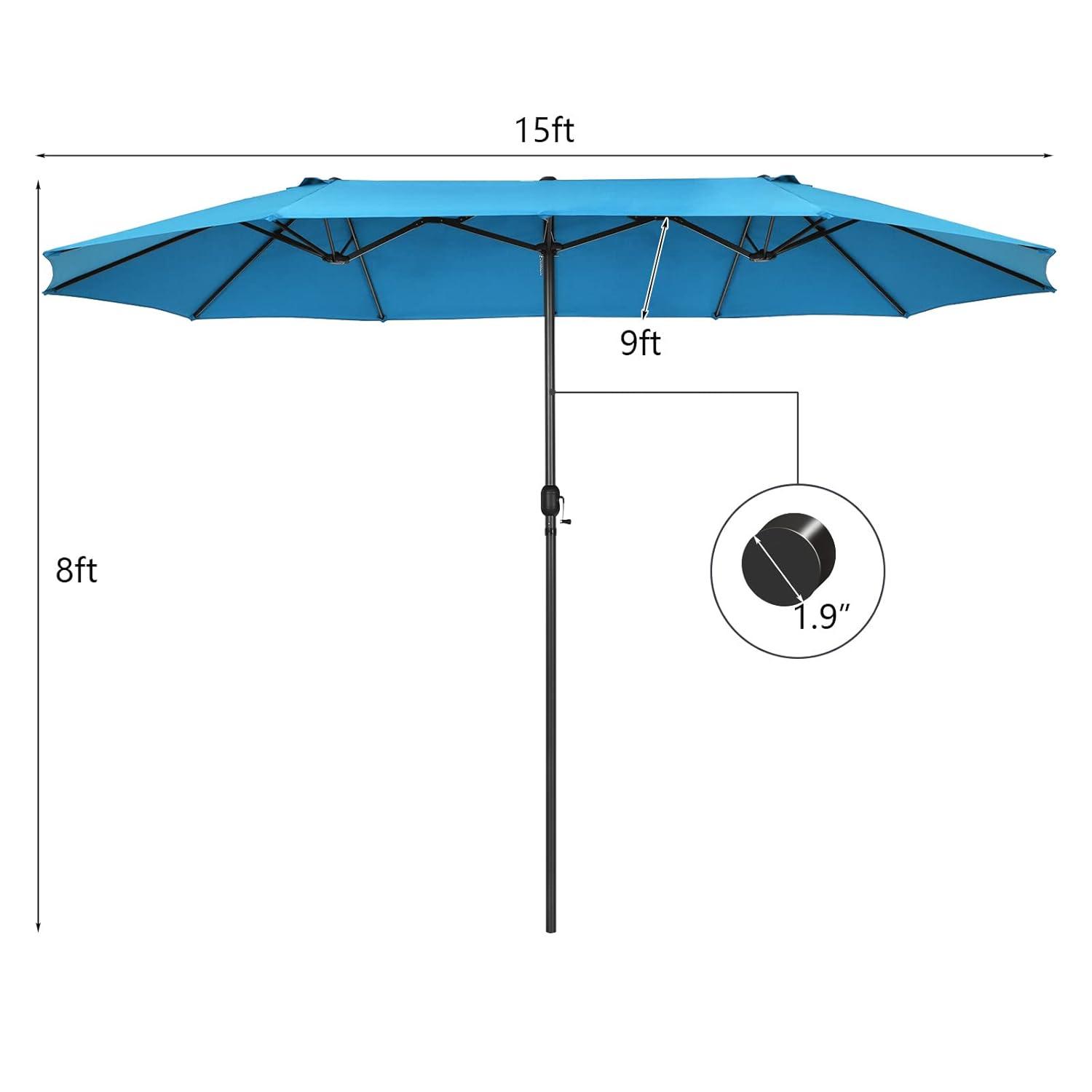 Costway 15FT Patio Double-Sided Umbrella Crank Outdoor Garden Market Sun Shade Blue