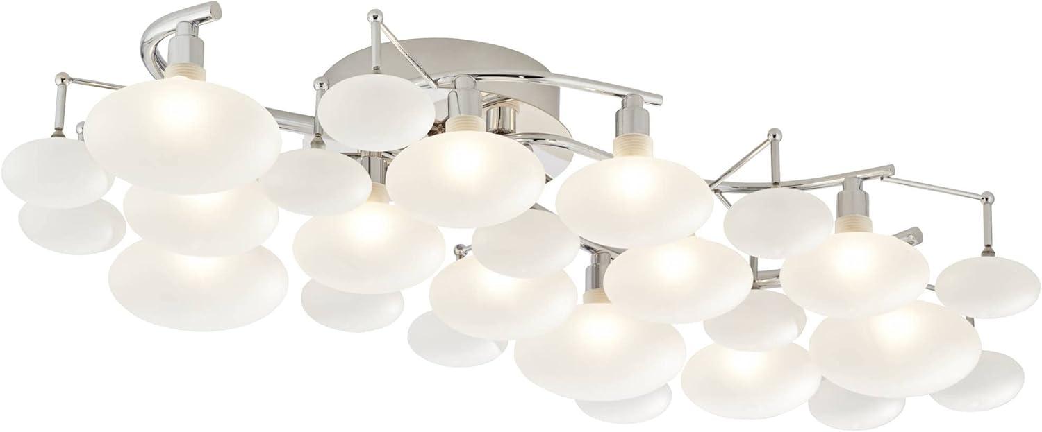 Possini Euro Design Lilypad Modern Ceiling Light Semi Flush Mount Fixture 30" Wide Chrome 12-Light Frosted Opal Glass for Bedroom Kitchen Living Room