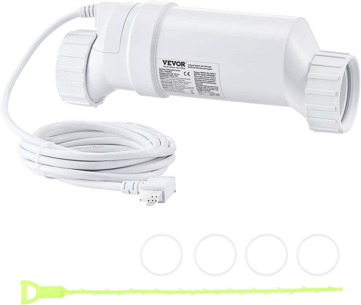 VEVOR Salt Water Chlorinator System, Pool Chlorination Cell Fits for Hayward W3T-Cell-15 (T15), Pool Cell Salt Water System for In-Ground Swimming Pools up to 40,000 Gallons, 15 ft Power Line, White