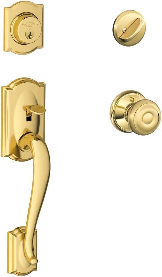 Bright Brass Camelot Single Cylinder Handleset with Georgian Knob