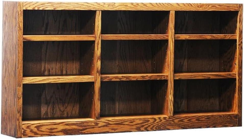 Oak Finish Adjustable 36" Tall Triple Wide Wood Bookcase