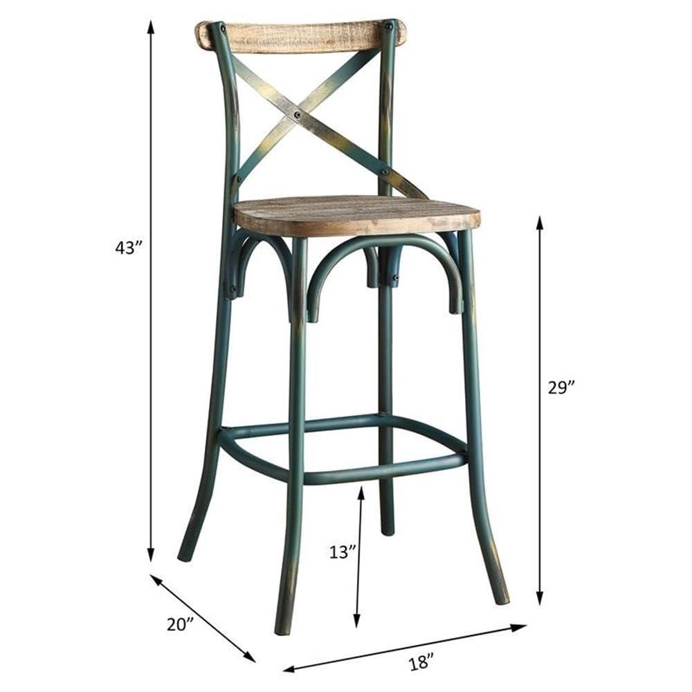 Acme Furniture Zaire Bar Chair in Antique Turquoise and Antique Oak Indoor