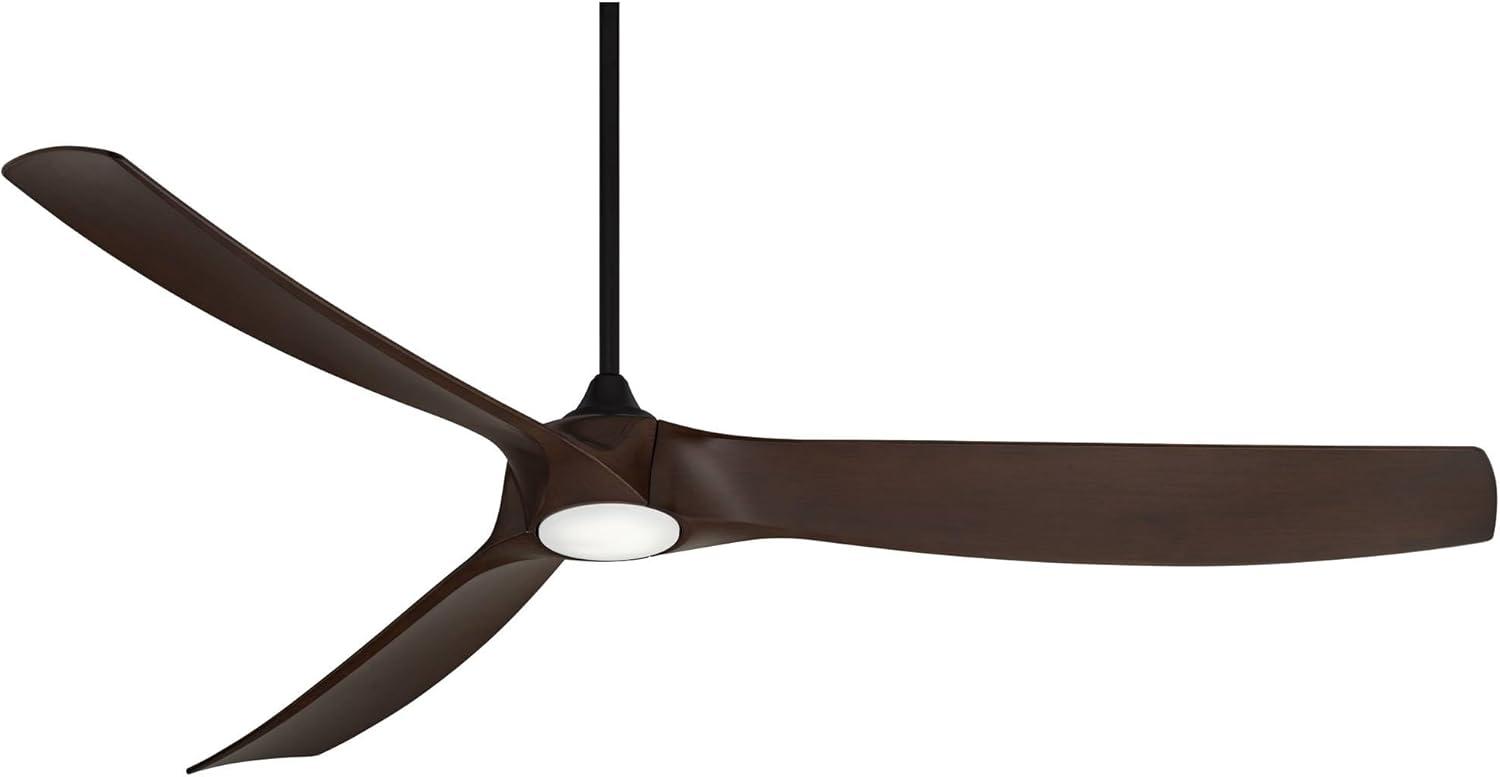 Casa Vieja 70" Kona Wind Modern Indoor Outdoor Ceiling Fan 3 Blade LED Light Remote Control Black Finish Walnut Blades Bedroom DC Motor Damp Rated
