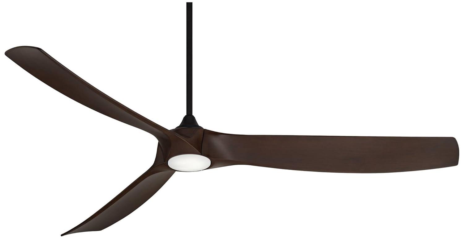 Casa Vieja 70" Kona Wind Modern Indoor Outdoor Ceiling Fan 3 Blade LED Light Remote Control Black Finish Walnut Blades Bedroom DC Motor Damp Rated