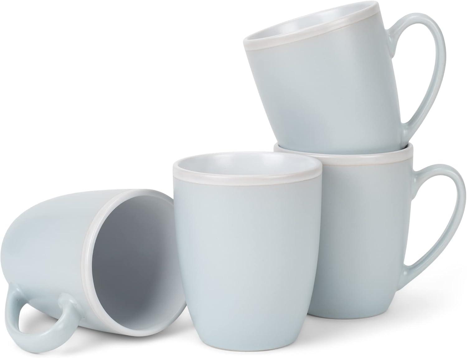 Elanze Designs Solid Color Pale Blue White Interior 16 ounce Matte Ceramic Mugs Matching Set of 4