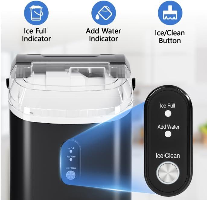 Portable Black Nugget Ice Maker with Handle and Self-Cleaning