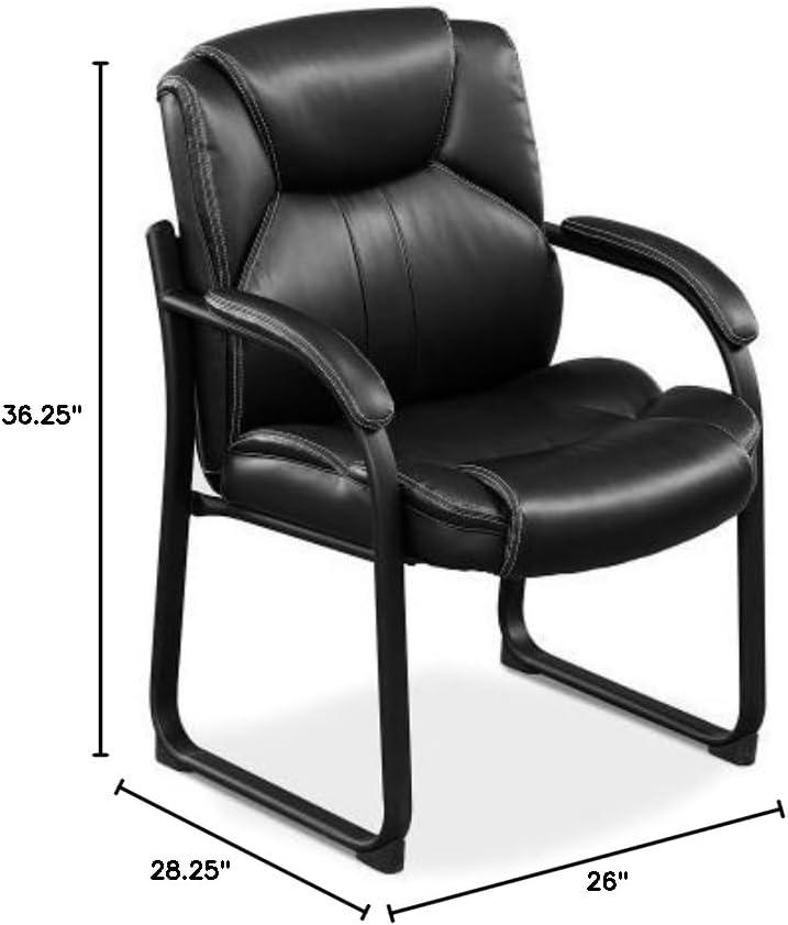 Black Faux Leather Ergonomic Guest Chair with Metal Frame