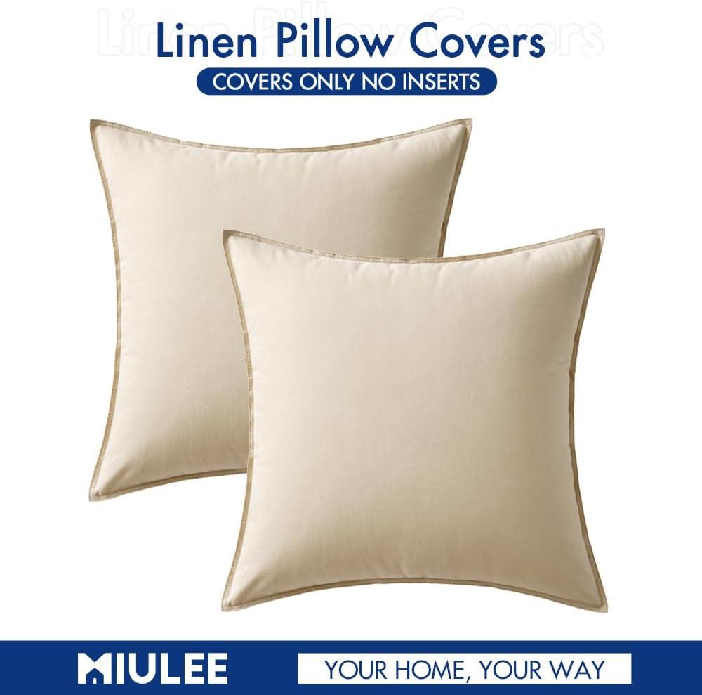 MIULEE Pack of 2 Decorative Linen Pillow Covers 18x18 Inch Brick Farmhouse Soild Neutral Throw Pillow Covers Soft Accent Decorative Pillowcases Home Decors for Couch Sofa Bed Living Room