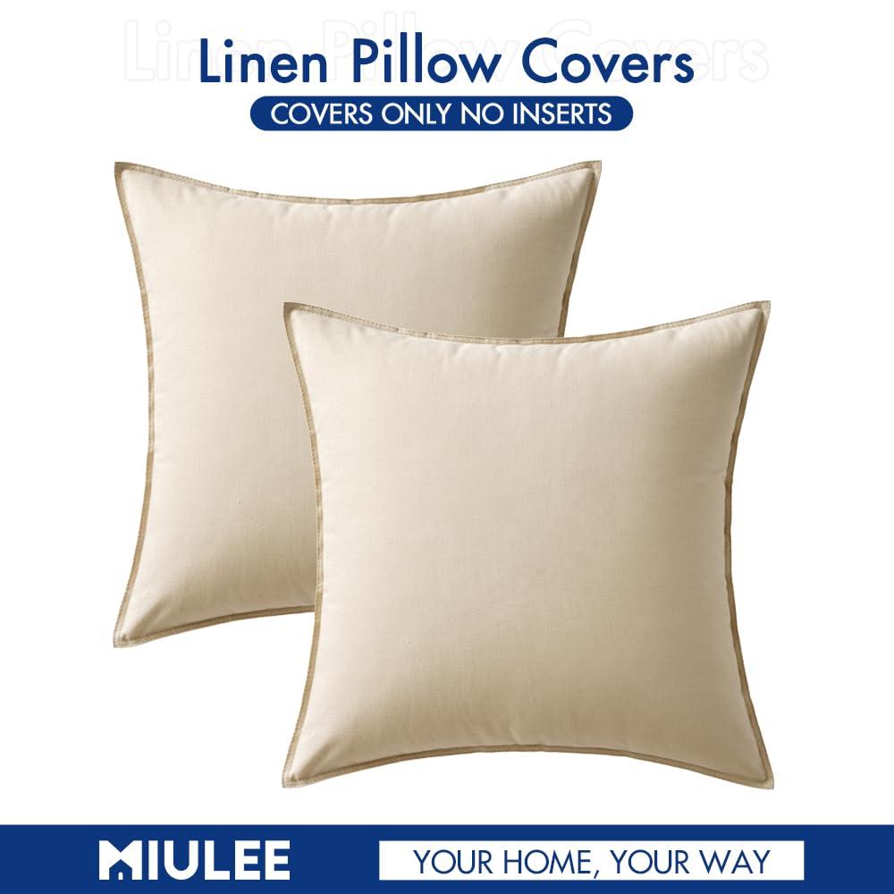 MIULEE Pack of 2 Decorative Linen Pillow Covers 18x18 Inch Brick Farmhouse Soild Neutral Throw Pillow Covers Soft Accent Decorative Pillowcases Home Decors for Couch Sofa Bed Living Room