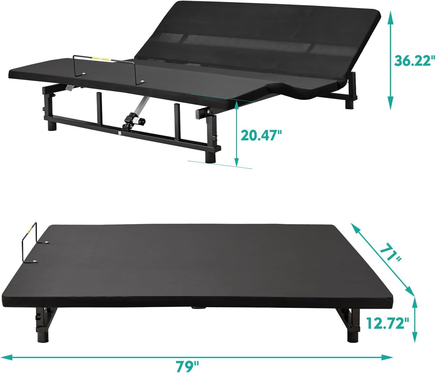 Full Size Black Metal Adjustable Bed Frame with Wireless Remote