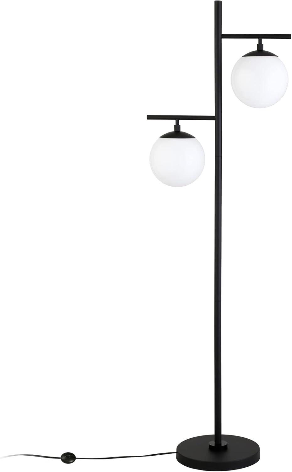 Evelyn&Zoe Pyrus 2-Light Floor Lamp with Glass shade s in Blackened Bronze/White Milk