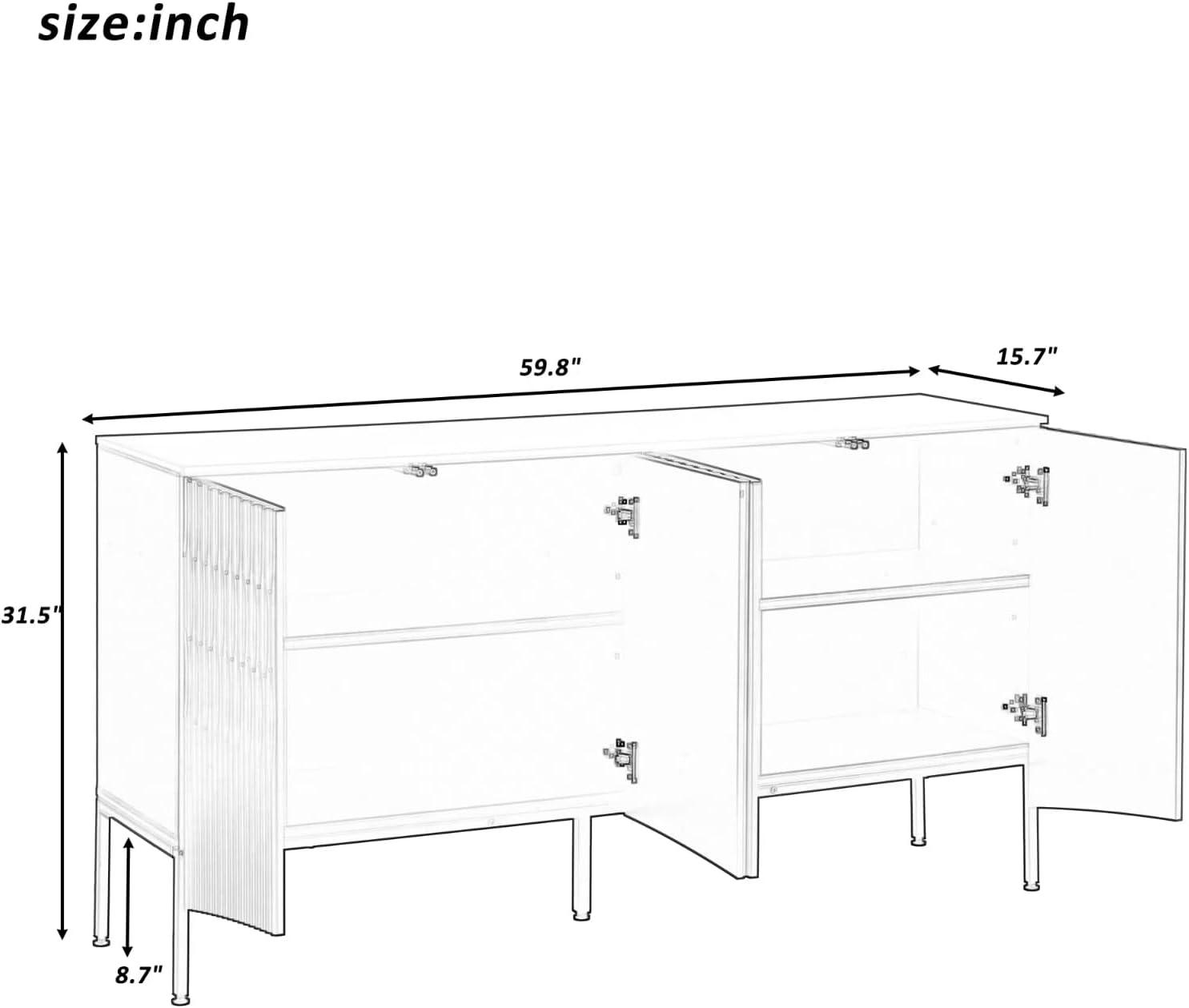 Navy Blue Curved 60" Modern Sideboard with Metal Legs