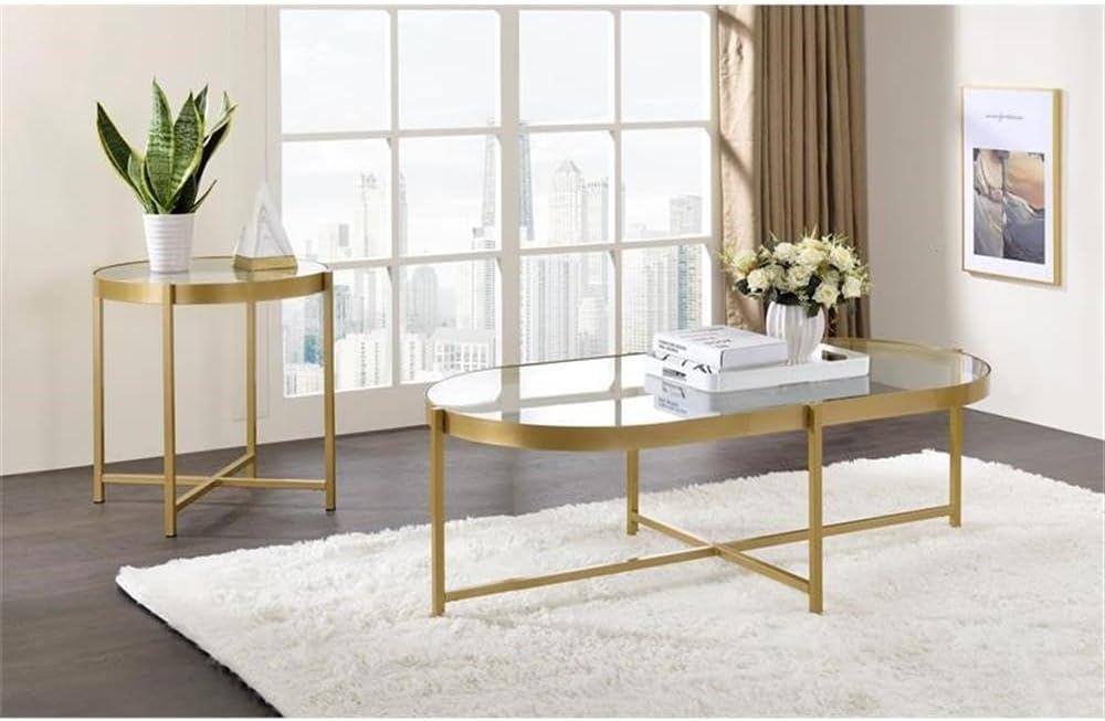 Acme Charrot Coffee Table, Clear Glass & Gold Finish