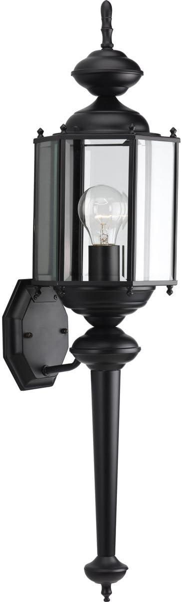 Progress Lighting Toll Collection 1-Light Outdoor Black Wall Lantern with Clear Beveled Glass Panels