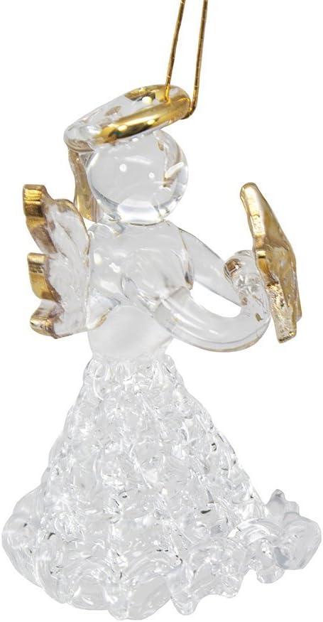 Set of 8 Clear Glass Angel Ornaments with Gold Accents