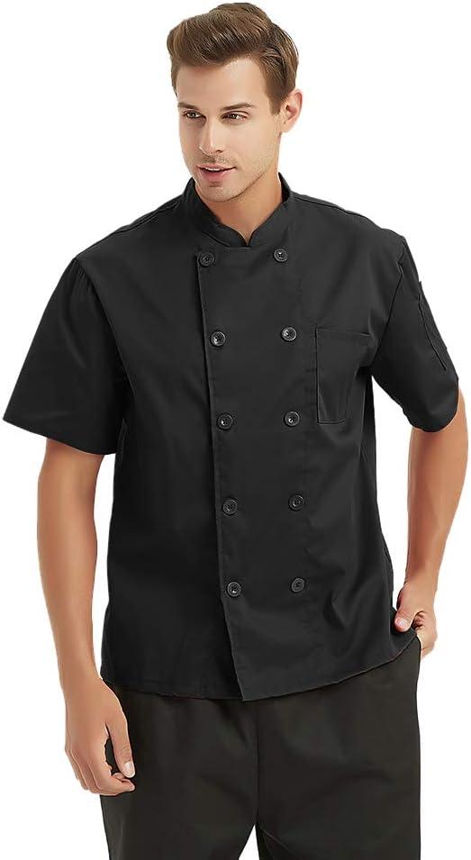 Unisex Black Short Sleeve Chef Coat with Mandarin Collar