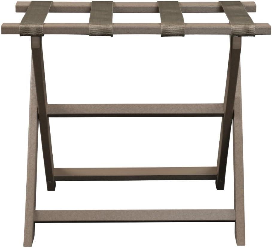 Taupe Folding Luggage Rack with Dark Tan Straps