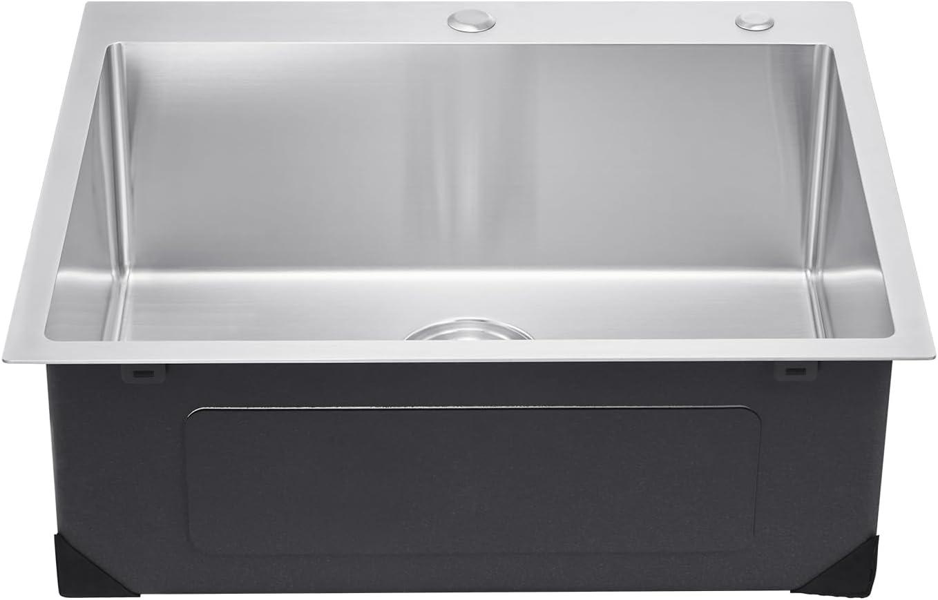 VEVOR 25 inch Kitchen Sink Workstation, 304 Stainless Steel Top Mount Sinks, Drop-In Single Bowl Farmhouse Basin with Accessories, Household Dishwasher Sinks for RV, Prep Kitchen, Laundry Room, Bar