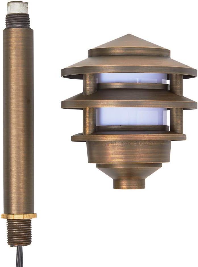 VOLT 3-Tier Brass Pagoda Path Light with LED Bulb