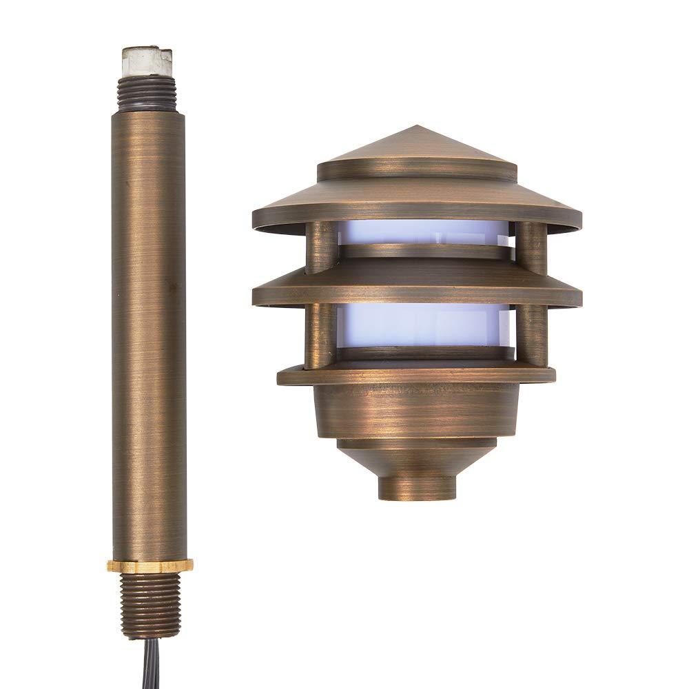 VOLT 3-Tier Brass Pagoda Path Light with LED Bulb