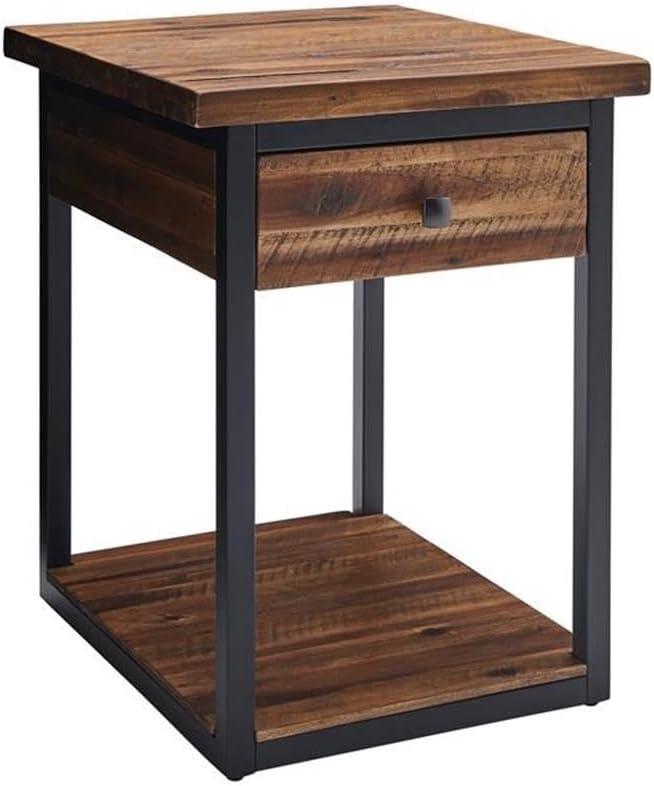 Claremont Rustic Wood End Table with Drawer and Low Shelf Dark Brown - Alaterre Furniture: Steel Frame, Acacia Top, Spot Clean