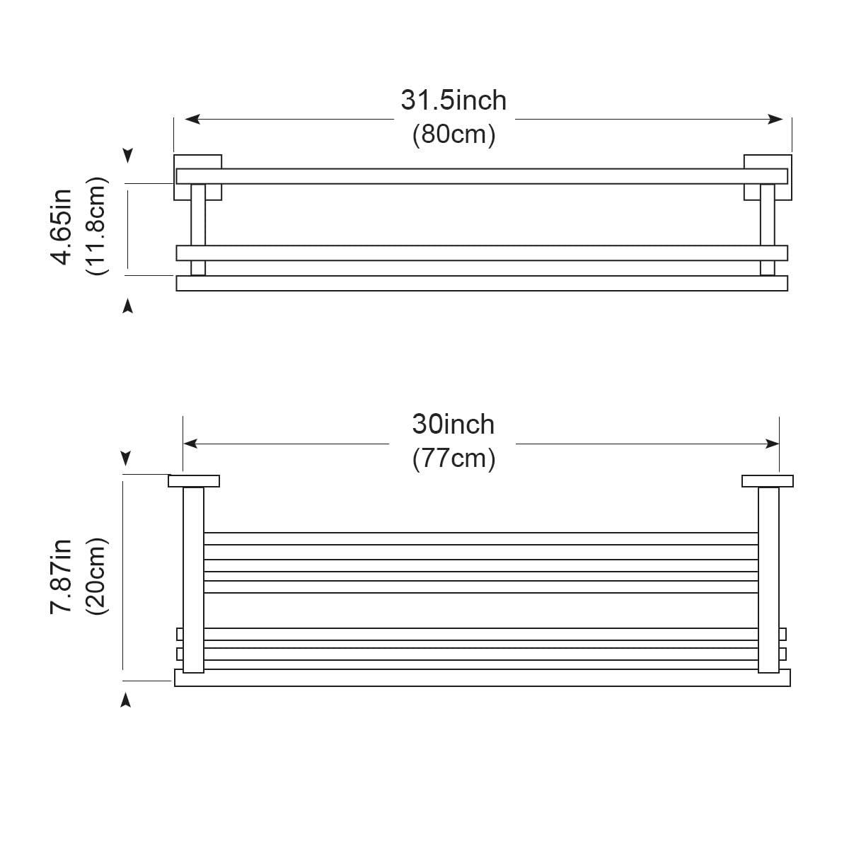 Bathroom Towel Rack with Double Towel Bar 32 Inch Bathroom Hotel Shower Shelf SUS304 Stainless Steel Modern Wall Mounted Holder Polished Chrome