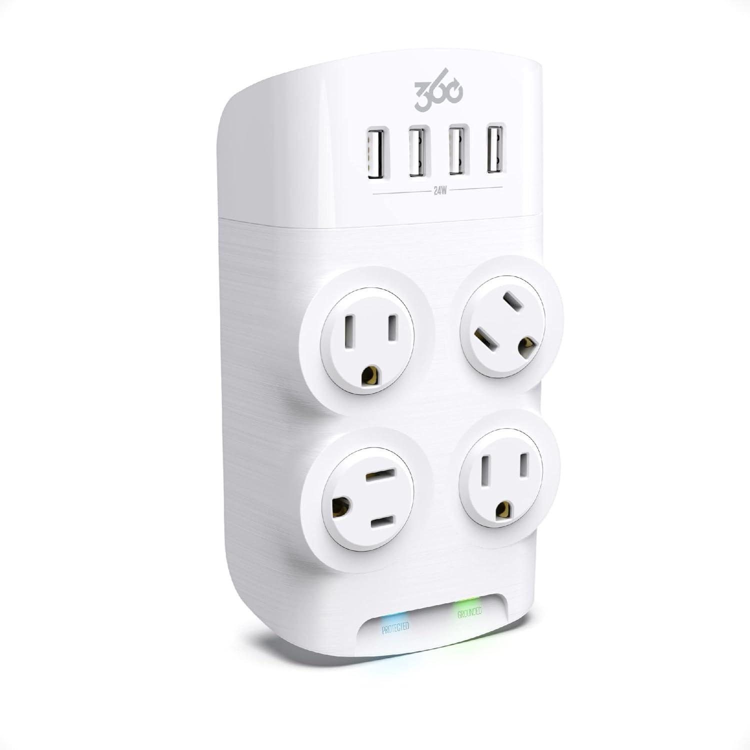 360 Electrical - Revolve 4 outlets Wall Tap Surge Protector - 1080 J - White