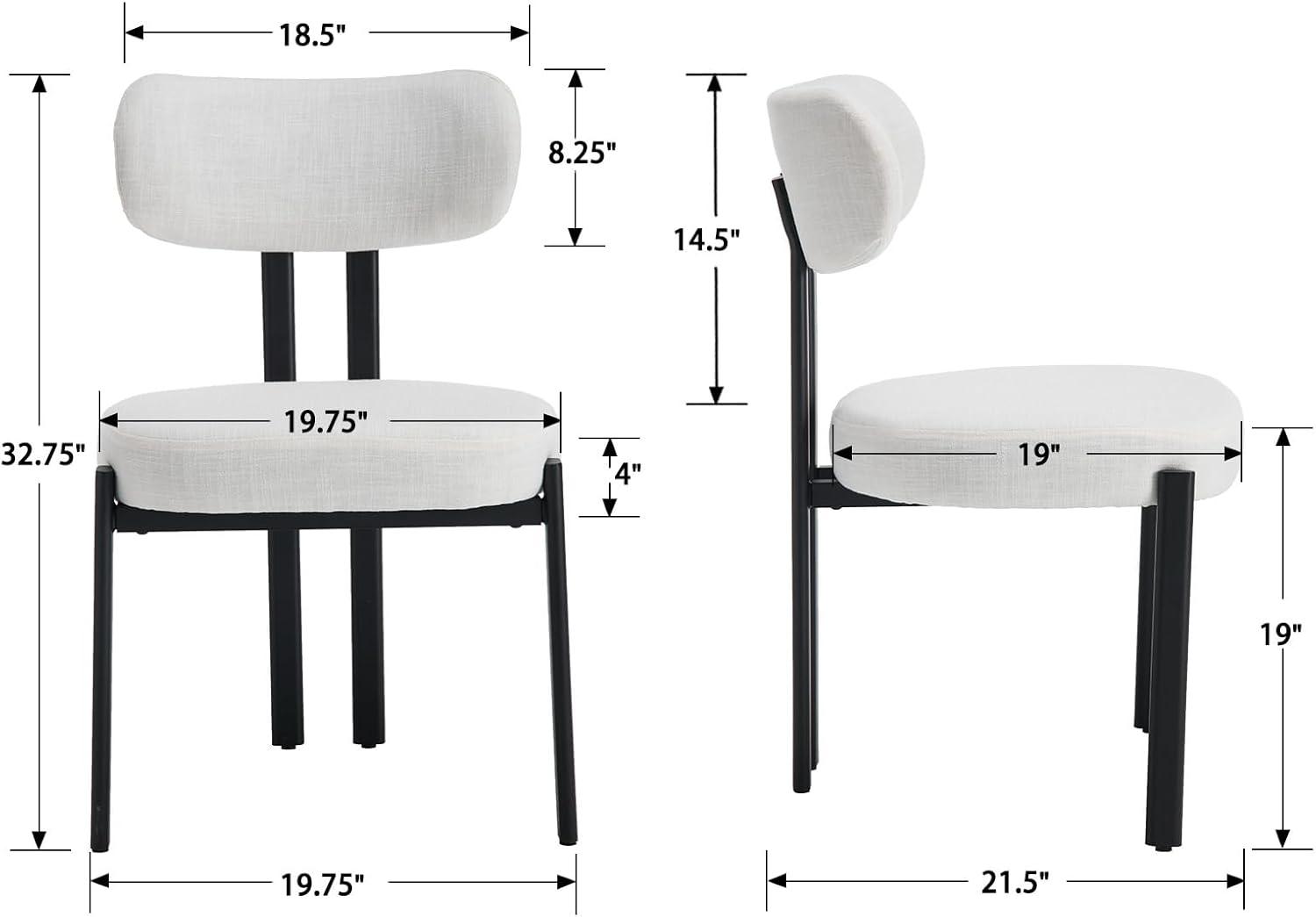 Set of 4 Beige Upholstered Dining Chairs with Black Metal Legs