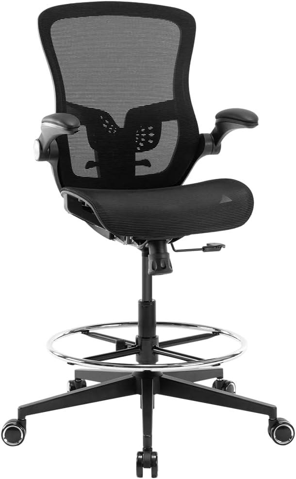 Office Drafting Chair,Ergonomic Tall Office Desk Chair,Adjustable Standing Desk Stool Chair,Executive Computer Chair with Footrest Ring and Lumbar Support (Black)