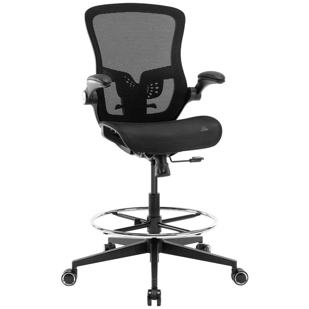 Office Drafting Chair,Ergonomic Tall Office Desk Chair,Adjustable Standing Desk Stool Chair,Executive Computer Chair with Footrest Ring and Lumbar Support (Black)