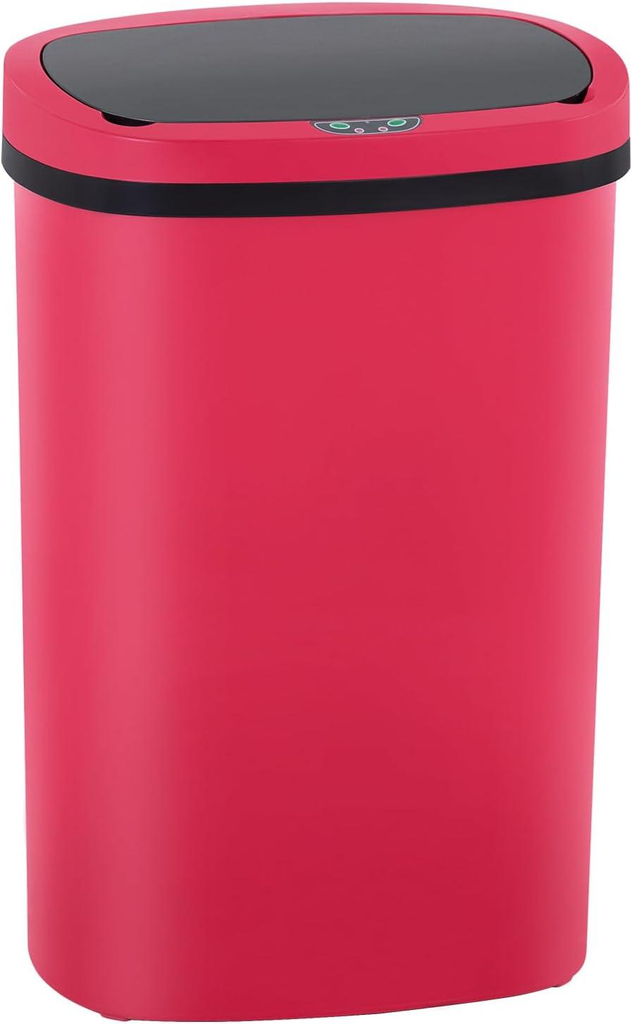 13 Gallon 50L Touch Automatic Stainless Steel Trash Can Garbage Can Metal Trash Bin with Lid for Kitchen Living Room Office Bathroom, Electronic Sensor Automatic Trash Can - Red