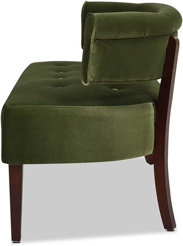 Jennifer Taylor Home Jared Roll Arm Tufted Bench Settee, Olive Green Velvet